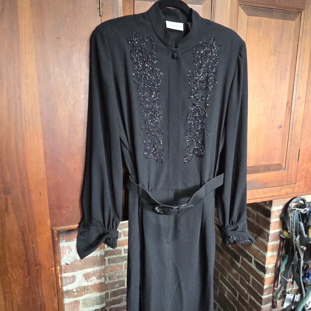 Vintage Liz Claiborne Black Beaded Jumpsuit with Belt- Size 12